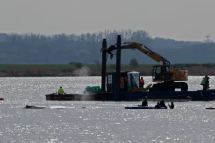Baleia encalhada na Alemanha é colocada em balsa, em operação polêmica de milionários