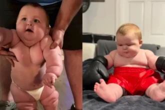 Bebê de 8 meses é tão grande que usa roupas de... 5 anos: